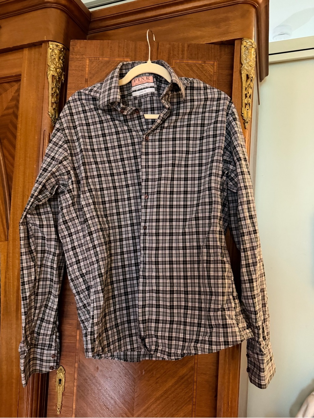Thomas Pink Black and White Plaid Long-Sleeve Button-Down Shirt